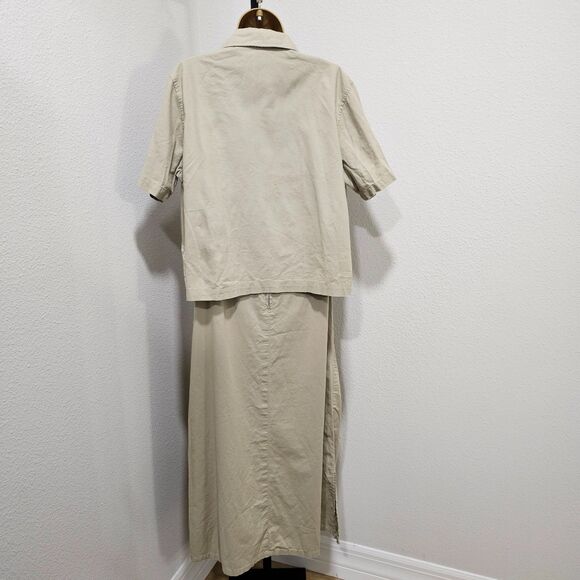 Cottage Coastal Grandma Modest Two Piece Tan White Jacket Tank Dress Womens Med - Picture 6 of 8